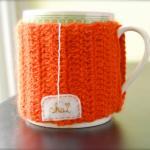 Chai Love Mug Cozy Burnt Orange Crocheted Tea Cup..